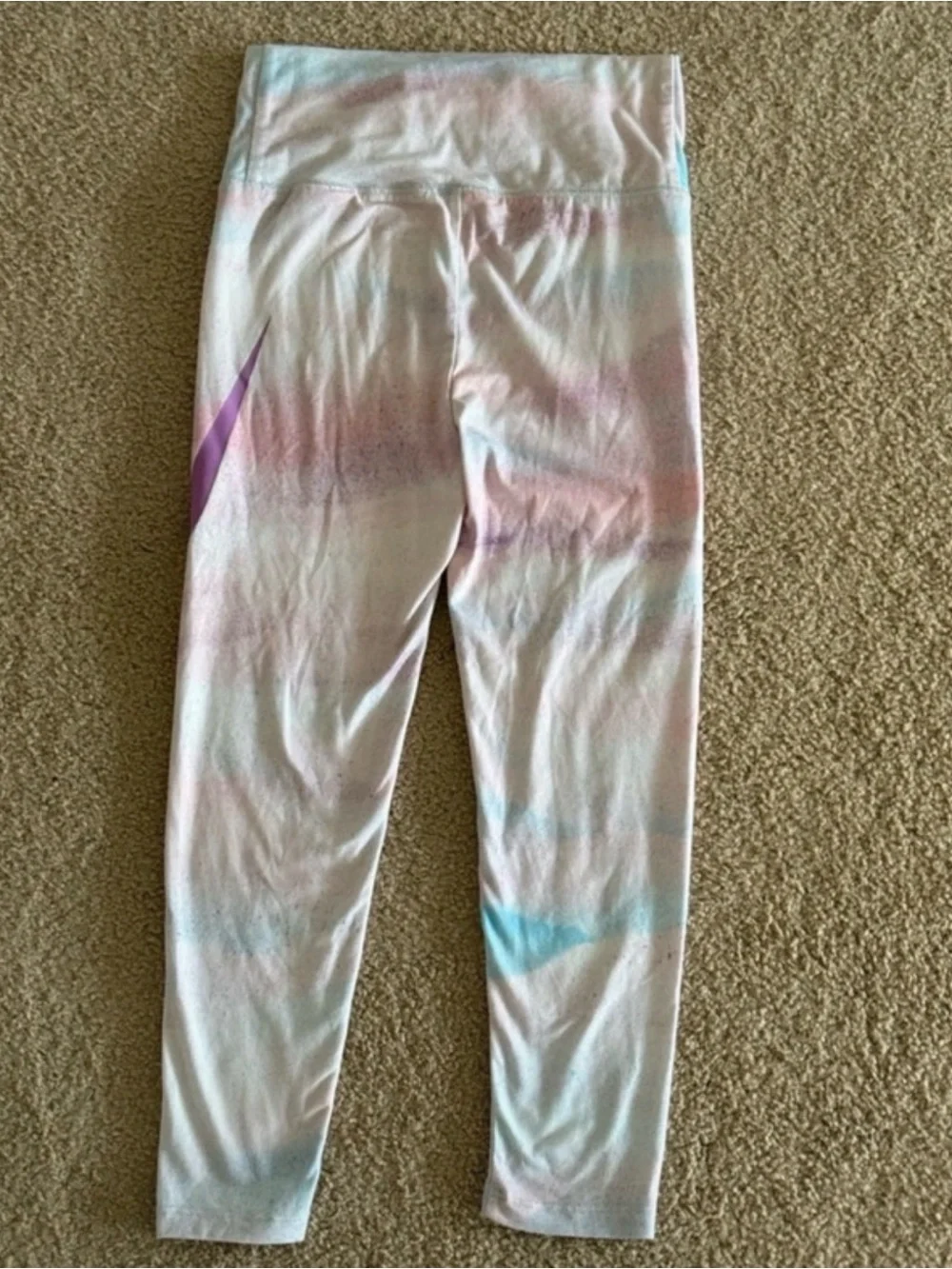 Nike Girls Size 6 Pastel Tie Dye Swoosh Athletic Leggings Pink Blue Purple